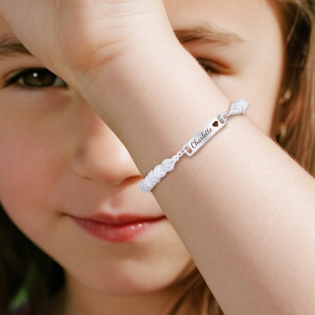 CZ Silver Personalized Baby Name Pearl Bracelet