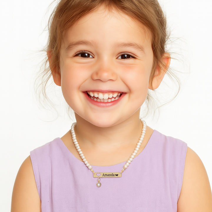 Personalized Baby Girl Name and Birthstone Pearl Necklace