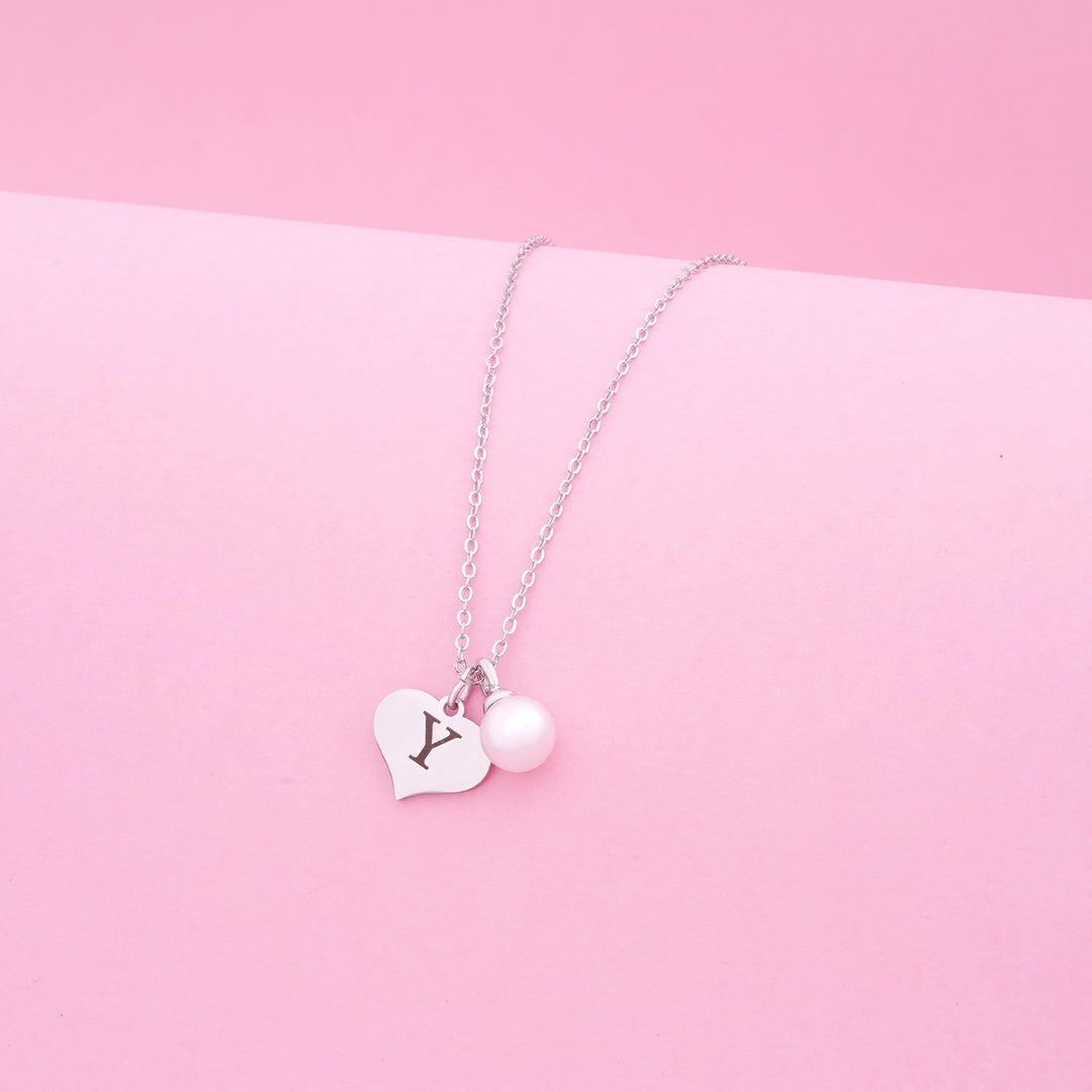 Heart and Pearl Childrens Initial Necklace