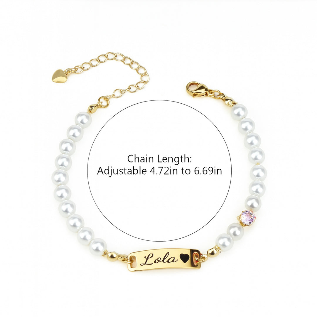 Custom Baby Name and Birthstone Pearl Bracelet