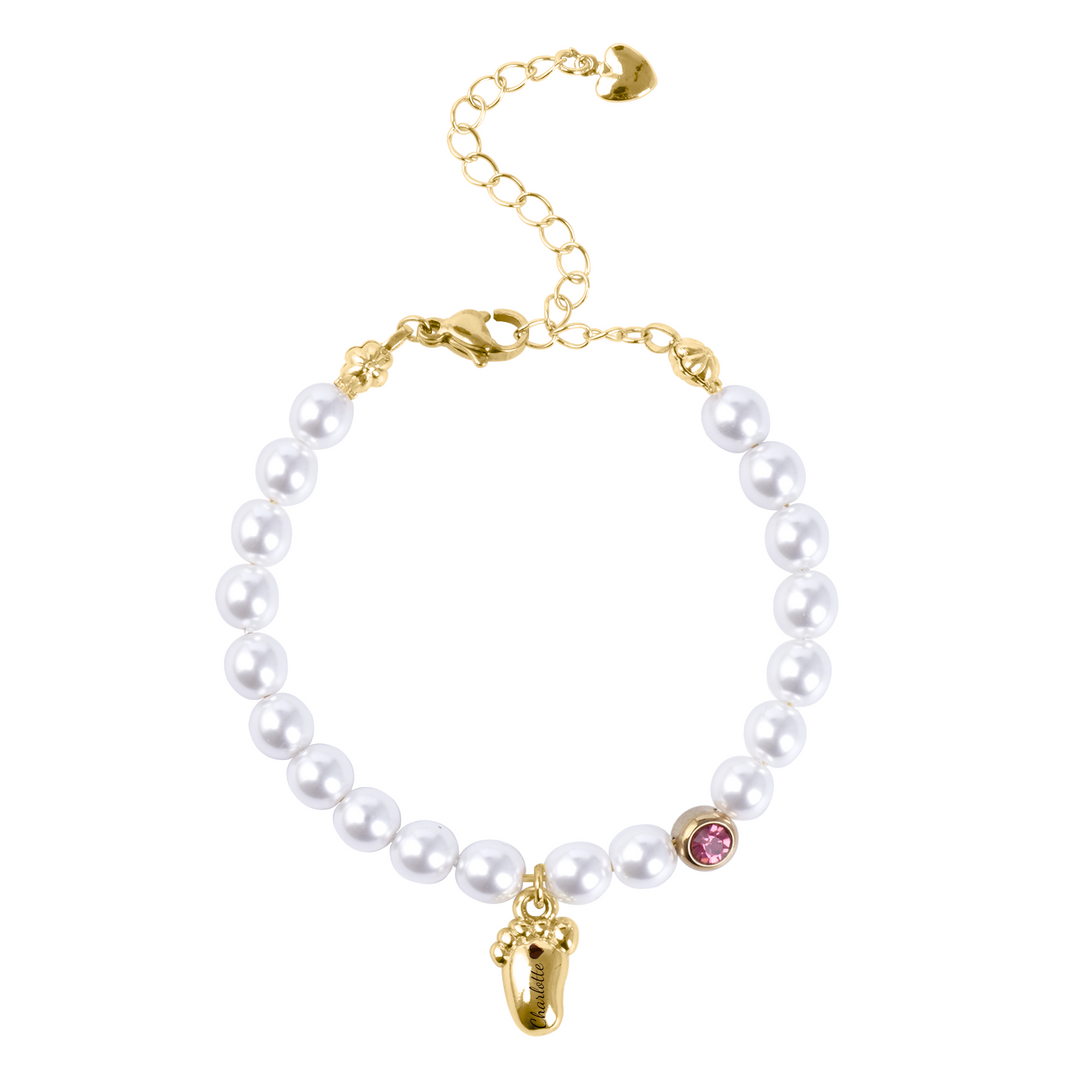 Baby Pearl Bracelet – Personalized Footprint & Birthstone