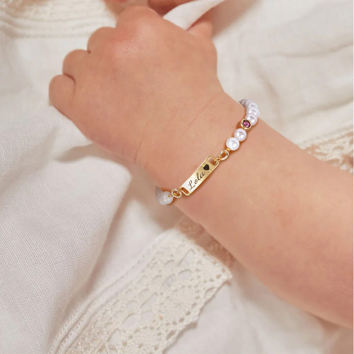 Personalized Baby Name and Birthstone Pearl Bracelet