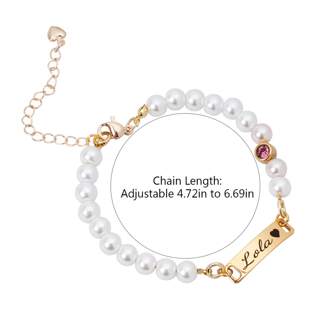 Personalized Baby Name and Birthstone Pearl Bracelet