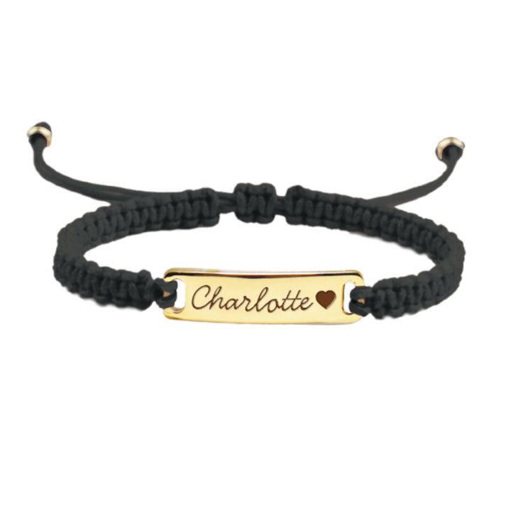 Black Personalized Handmade Braided Cord ID Bracelet