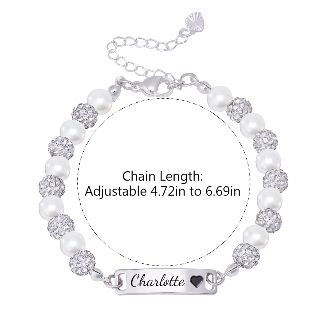 CZ Silver Personalized Baby Name Pearl Bracelet