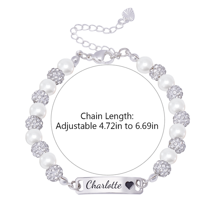 CZ Silver Personalized Baby Name Pearl Bracelet