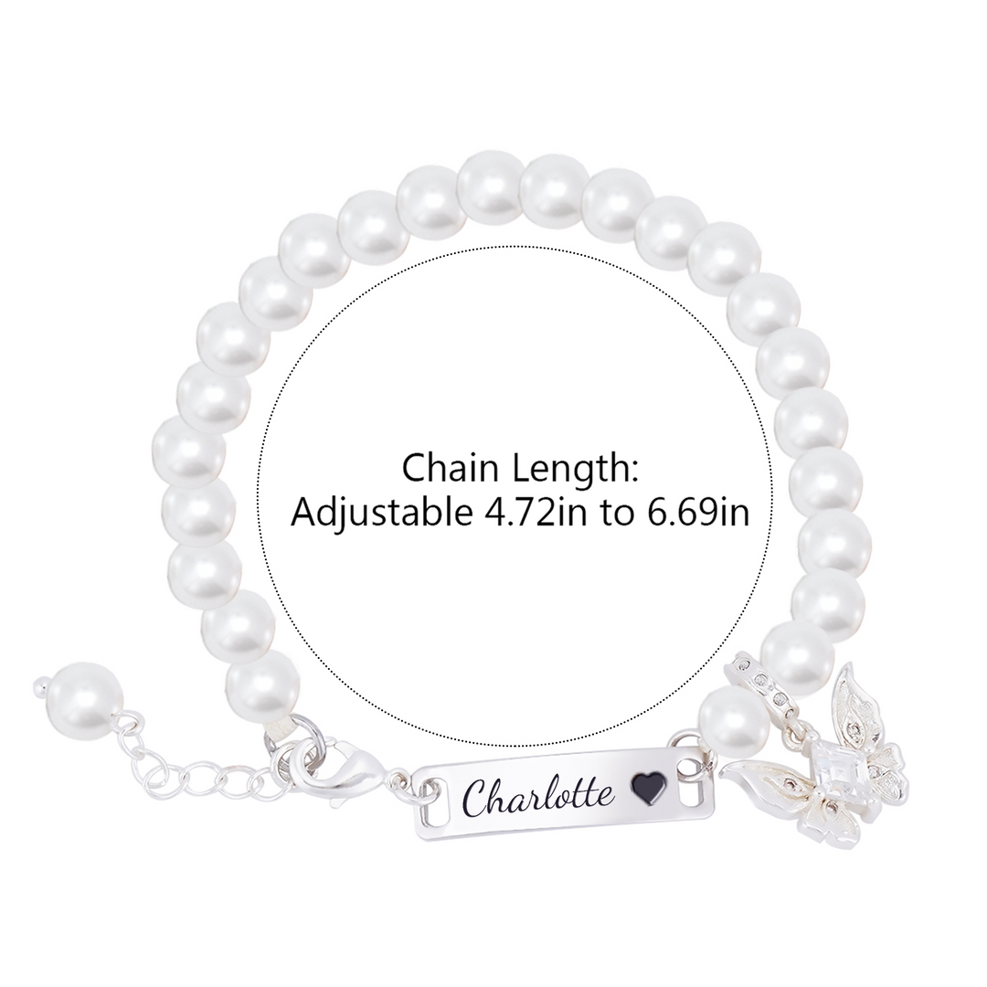 Personalized Girl's Pearl Identity Bracelet – Crystal Butterfly Charm
