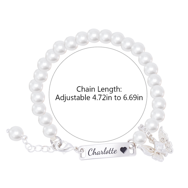 Personalized Girl's Pearl Identity Bracelet – Crystal Butterfly Charm