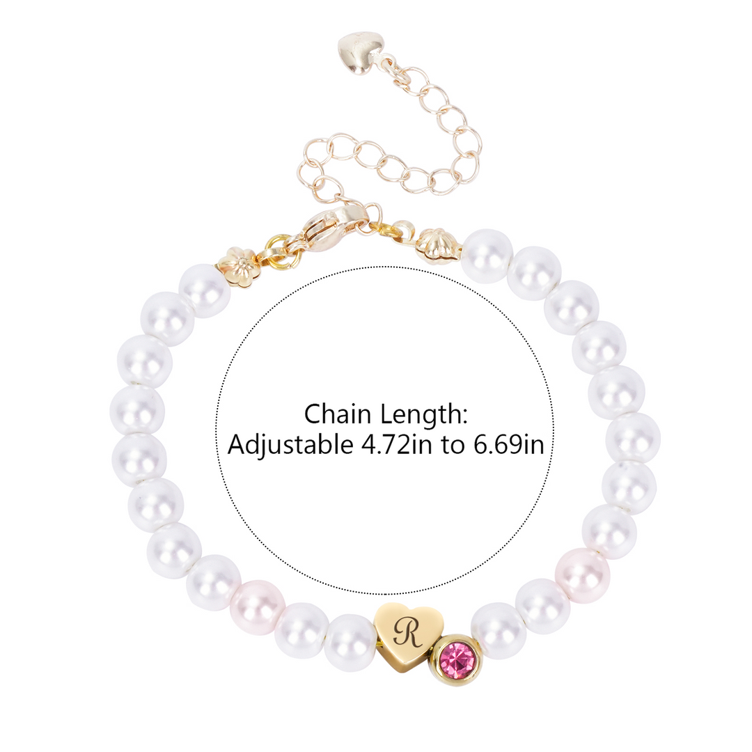 Bracelet de perles personnalisé pour filles avec pierre de naissance et breloque initiale