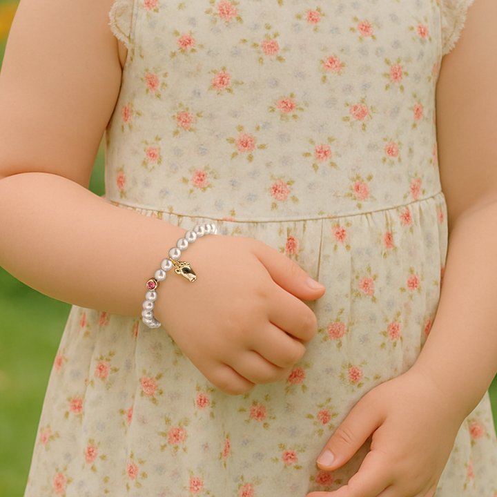 Baby Pearl Bracelet – Personalized Footprint & Birthstone