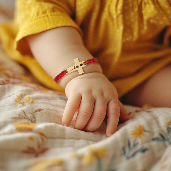 Hand Braided Red Rope Personalized Baby Name Cross Bracelet