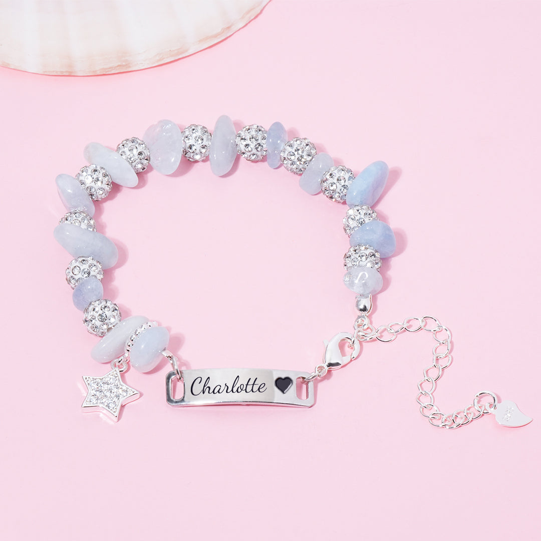 Girls Personalized Blue Crystal Name Bracelet with Star Charm