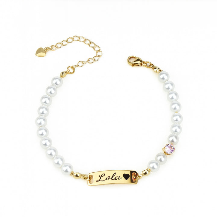 Custom Baby Name and Birthstone Pearl Bracelet