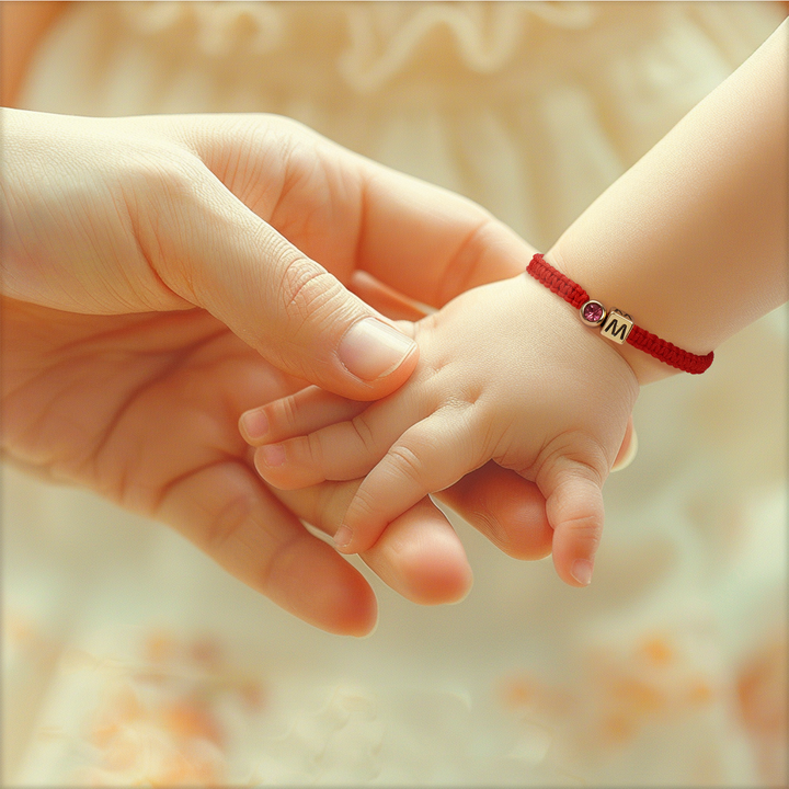 Personalized Red Cord Baby Initial & Birthstone Bracelet