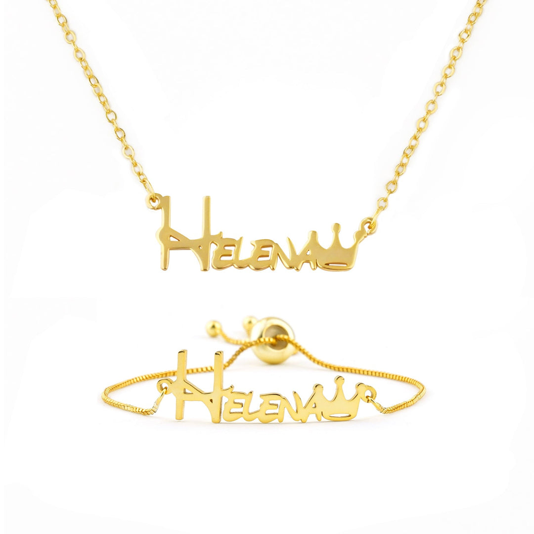 Crown Baby Name Bracelet and Necklace