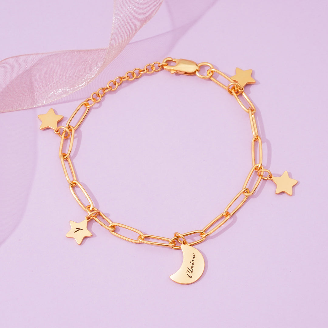 Kids Star and Moon Name Bracelet