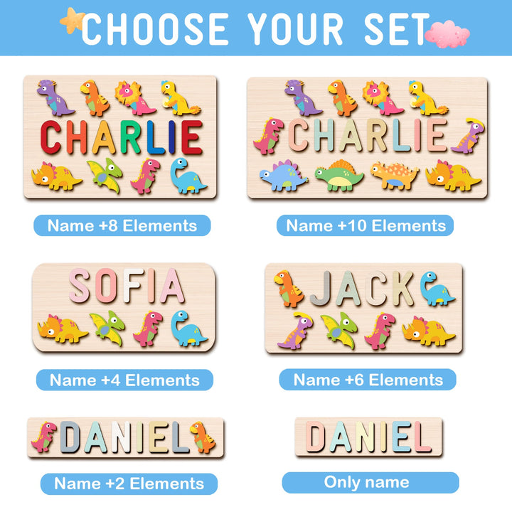 Custom Wooden Baby Name Puzzle - Dinosaurs