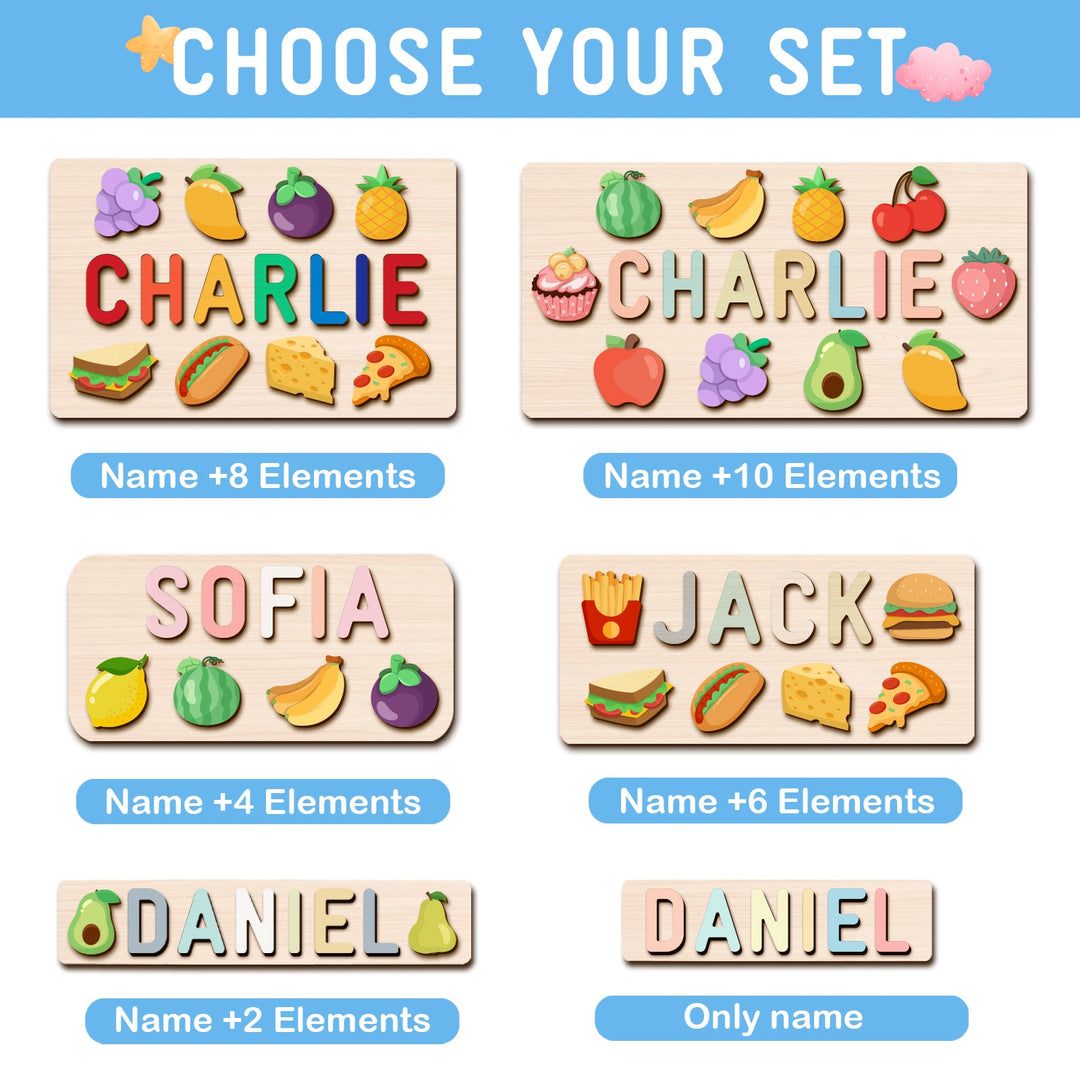 Custom Wooden Baby Name Puzzle with Food