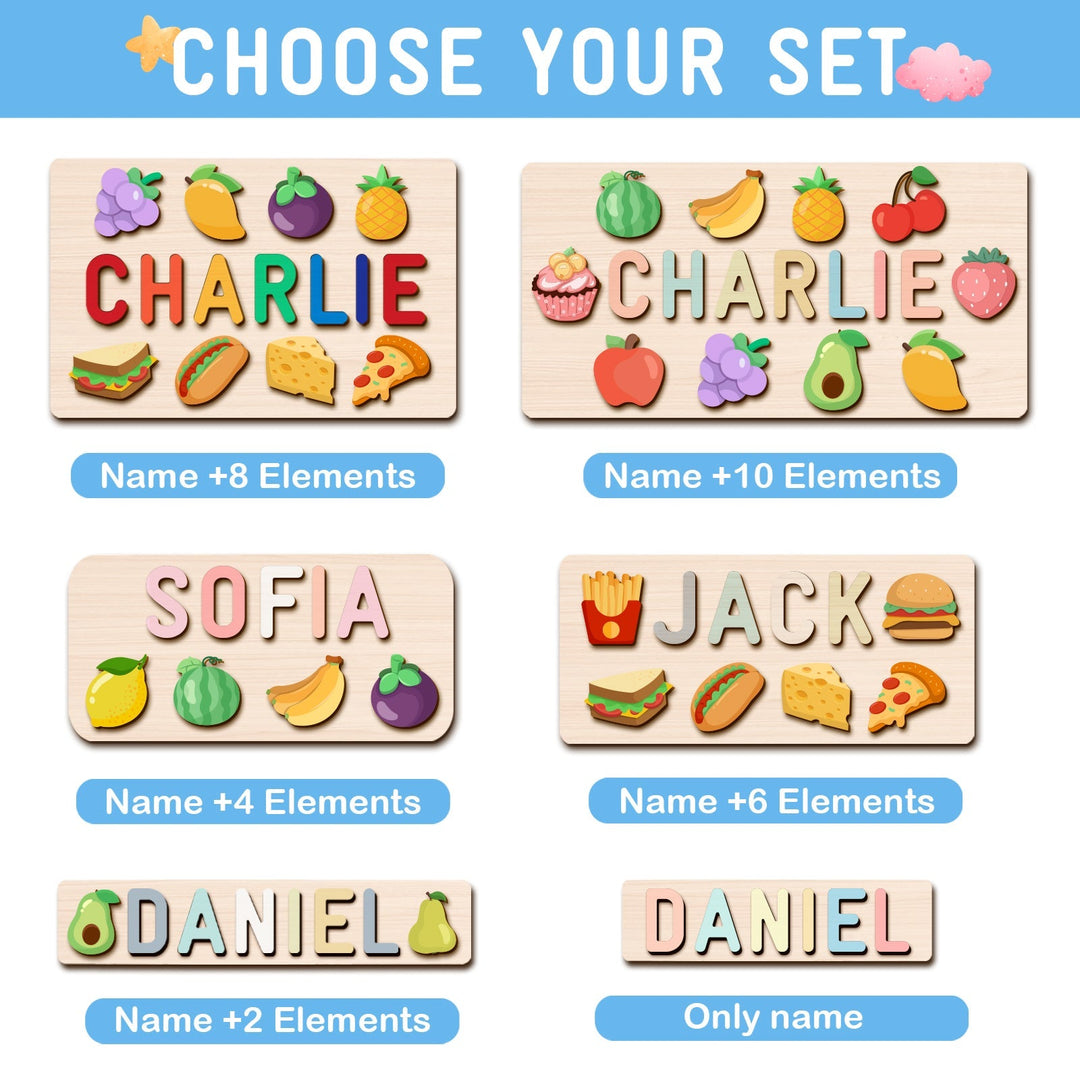 Personalized Wooden Baby Name Puzzle with Food