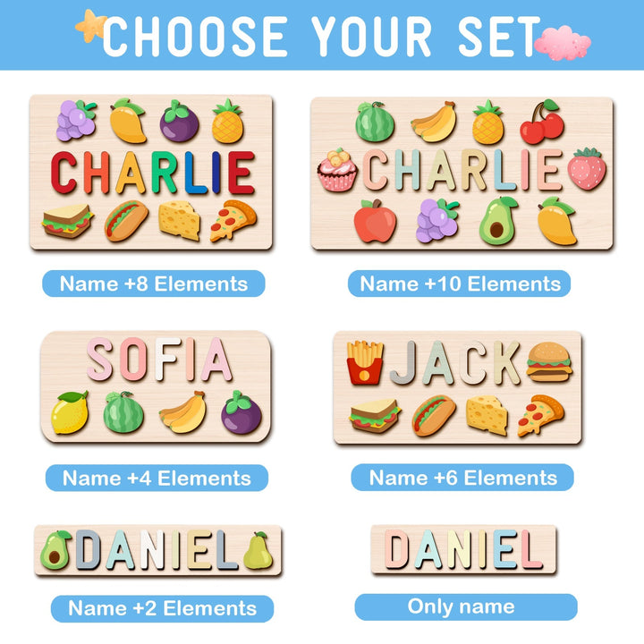 Personalized Wooden Baby Name Puzzle with Food
