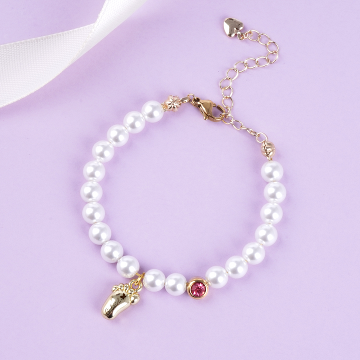 Baby Pearl Bracelet – Personalized Footprint & Birthstone