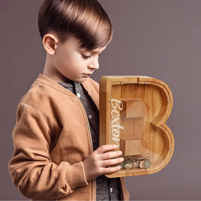 Personalized Wooden Letter Piggy Bank For Kids