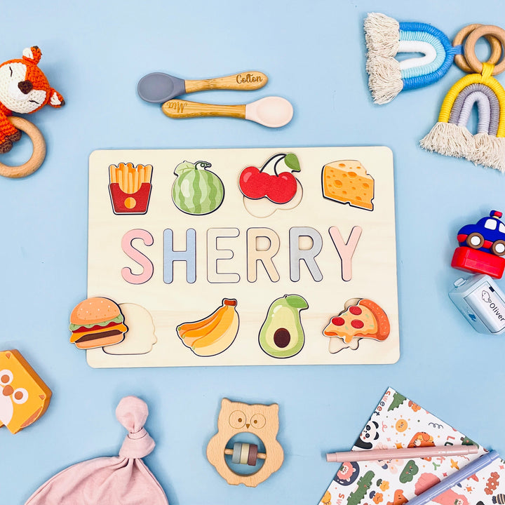 Personalized Wooden Baby Name Puzzle with Food