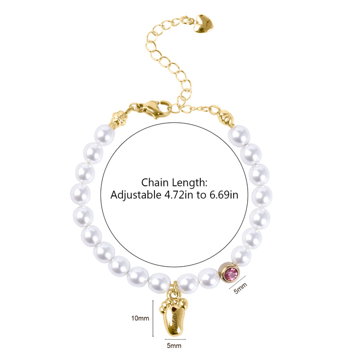 Baby Pearl Bracelet – Personalized Footprint & Birthstone
