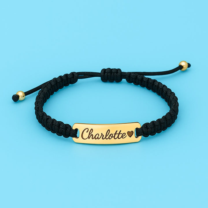 Black Personalized Handmade Braided Cord ID Bracelet