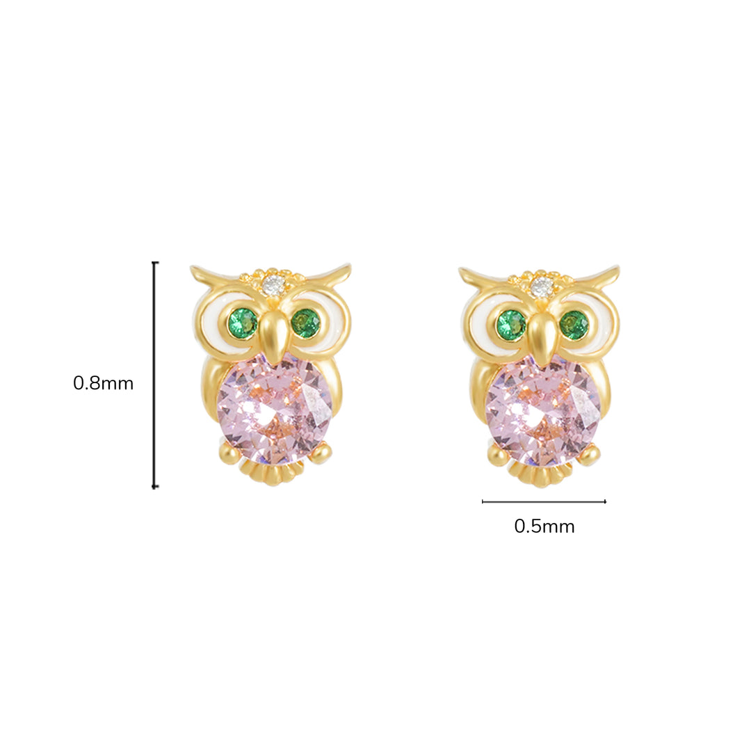 Cute Owl CZ Girls Stud Earrings