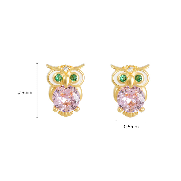 Cute Owl CZ Girls Stud Earrings