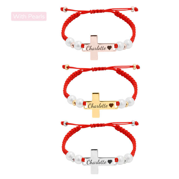 Hand Braided Red Rope Personalized Baby Name Cross Bracelet