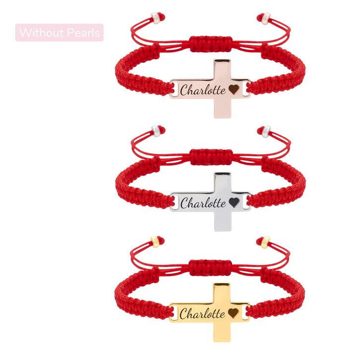 Hand Braided Red Rope Personalized Baby Name Cross Bracelet