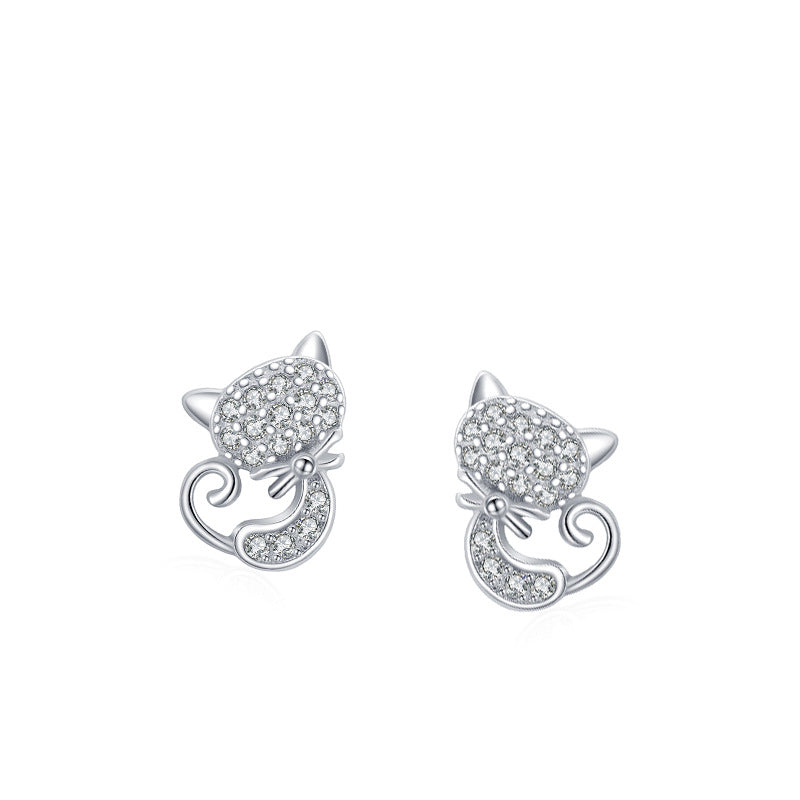 CZ Shiny Cat Girls Stud Earrings