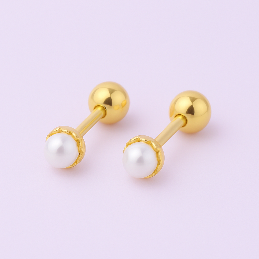 Petite Radiance Safety Screw‑Back Pearl Stud Earrings – 3.6 mm