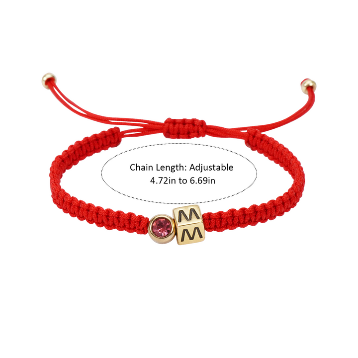 Personalized Red Cord Baby Initial & Birthstone Bracelet