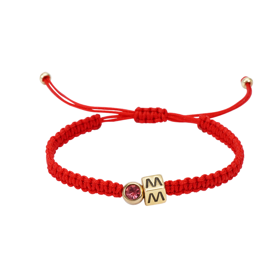 Personalized Red Cord Baby Initial & Birthstone Bracelet