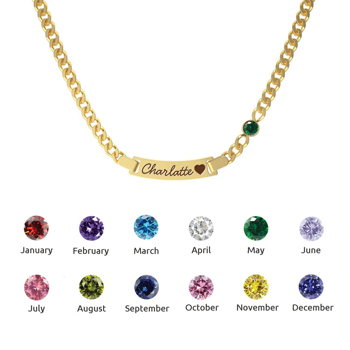Collier personnalisé avec nom de bébé et pierre de naissance