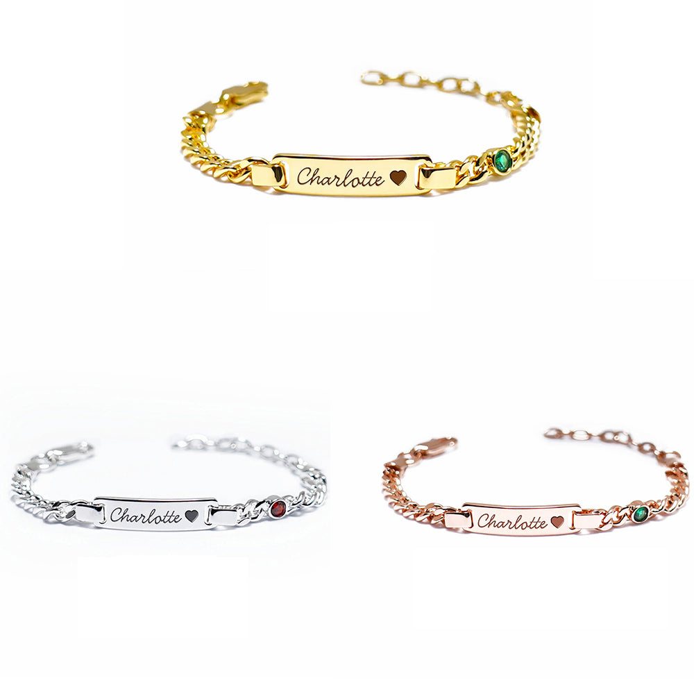 Bracelet personnalisé avec nom de bébé et pierre de naissance