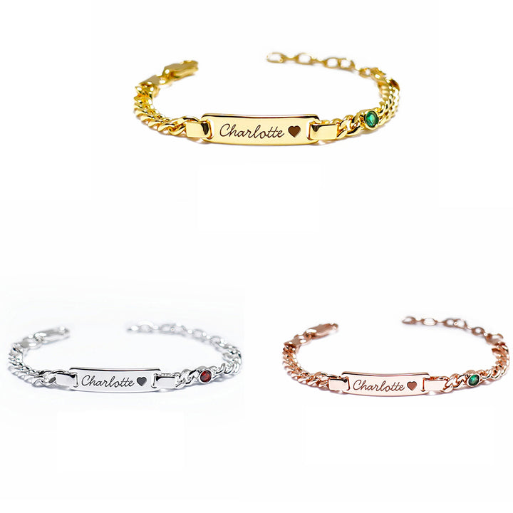 Bracelet personnalisé avec nom de bébé et pierre de naissance