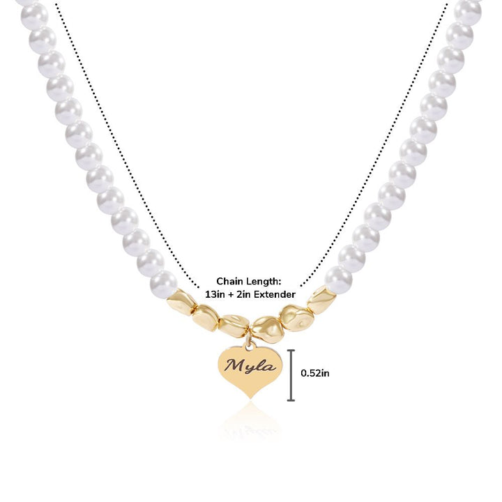 Personalized Girl's Name Heart Pearl Necklace