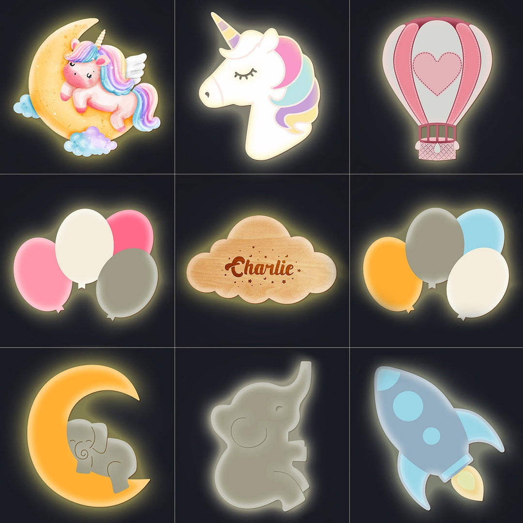 Personalized Wooden Baby Room Wall Night Light Set