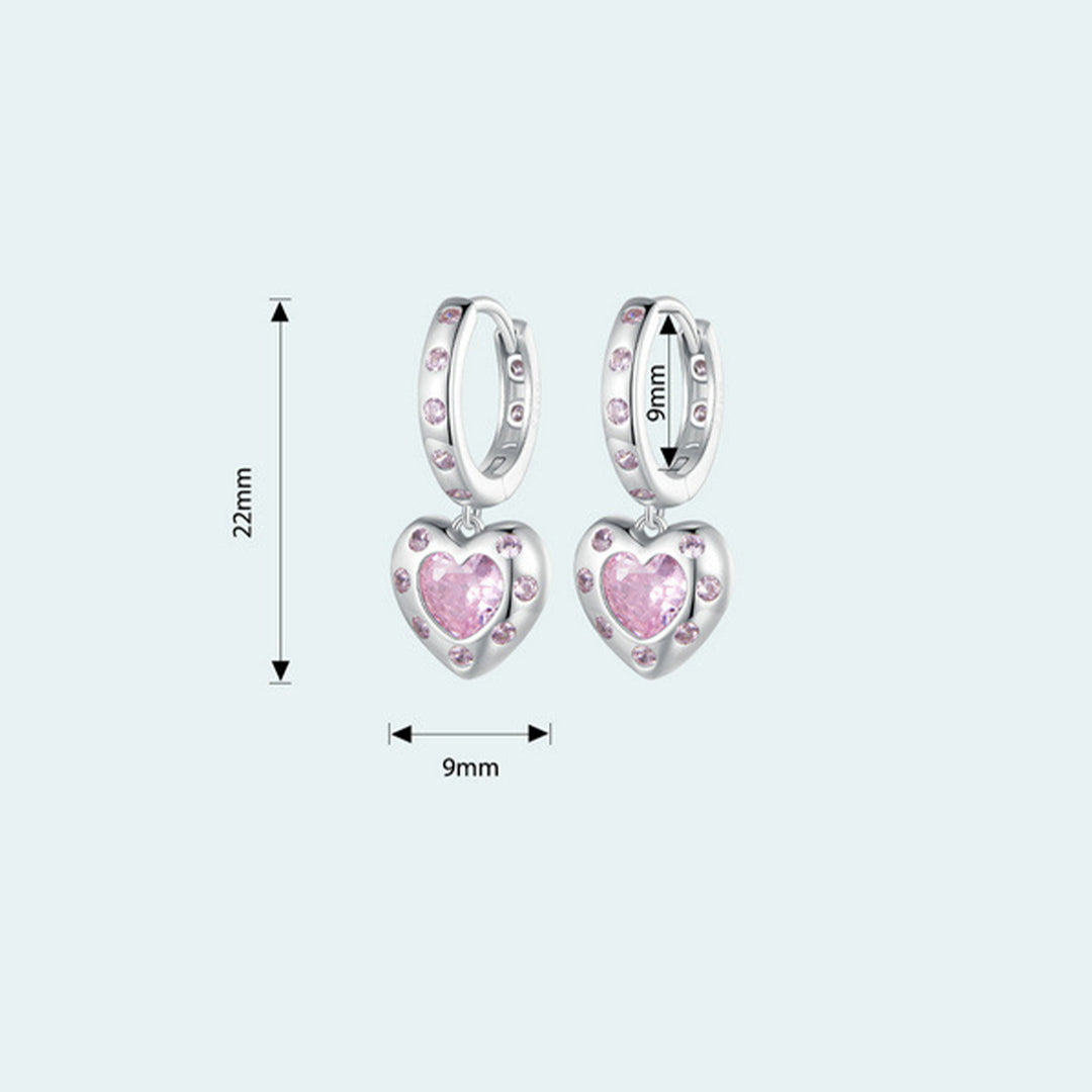 Pink Zirconia Heart Dangle Girls Hoops