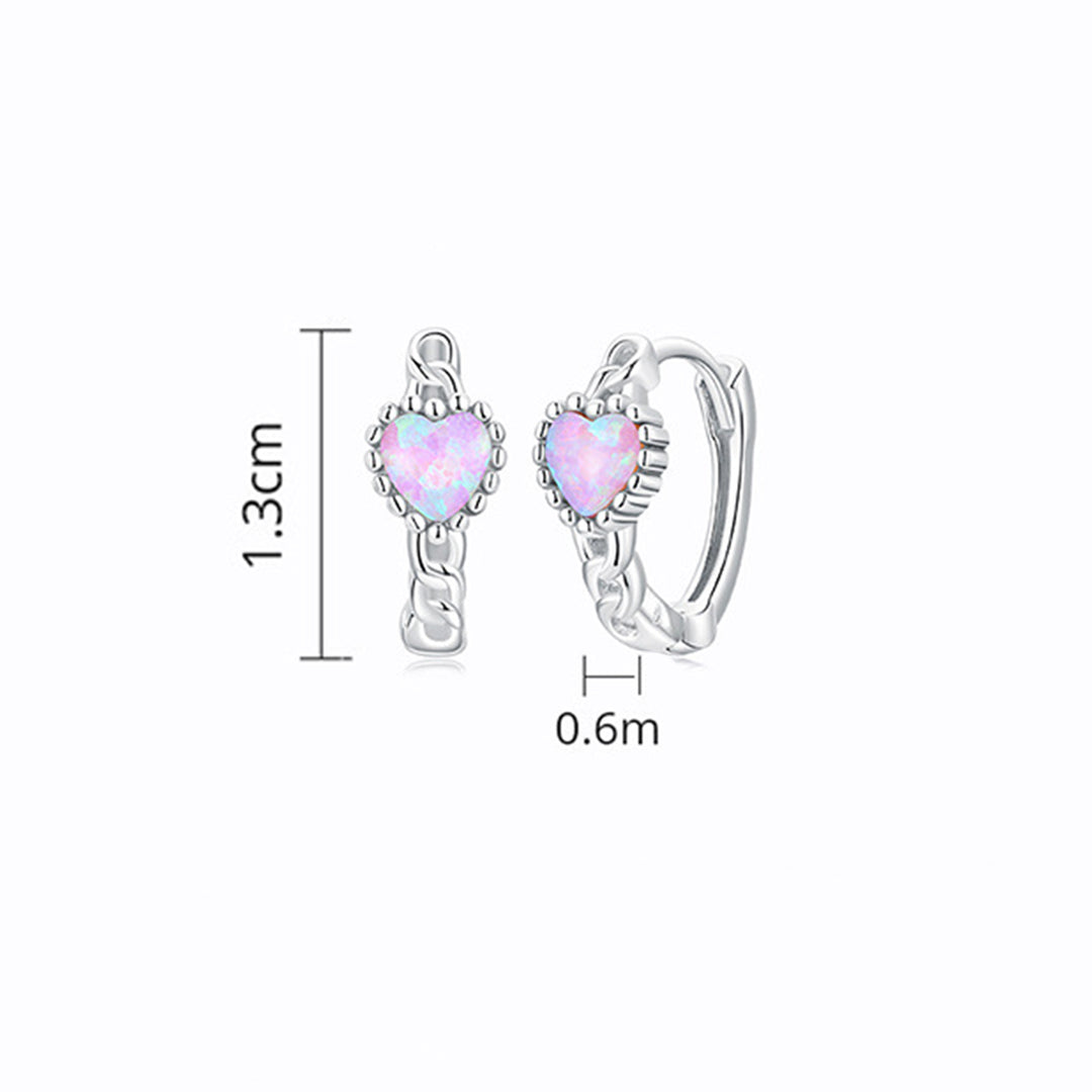 Sterling Silver Opal Heart Girls Earrings