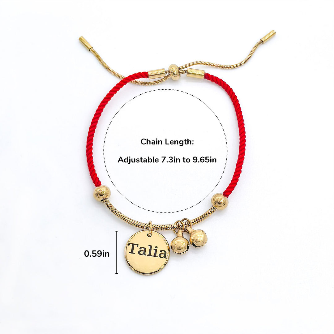 Red Rope Engravable Name Children's Bell Bracelet