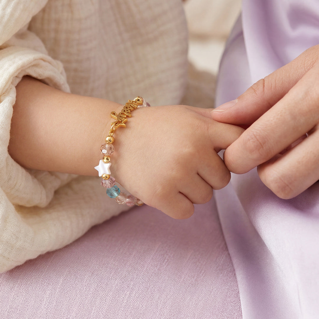 Personalized Kids Name Bracelet with Crystal Beads & Star Charms
