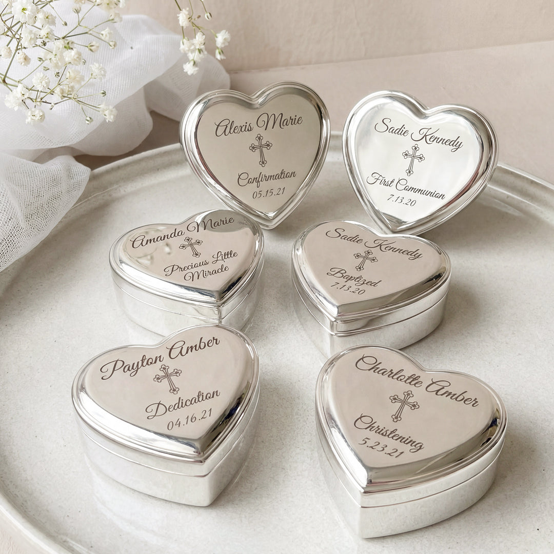 Personalized Baby Baptism or Christening Heart Jewelry Box