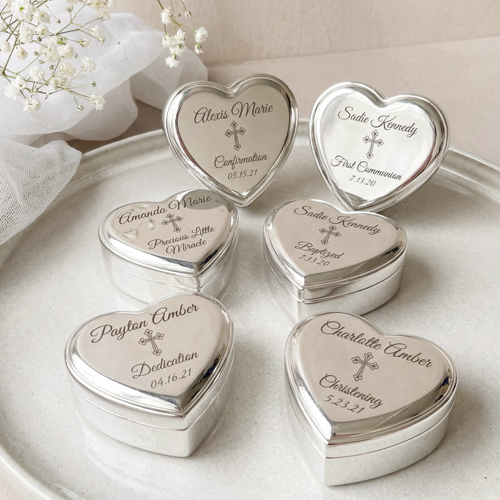 Personalized Baby Baptism or Christening Heart Jewelry Box