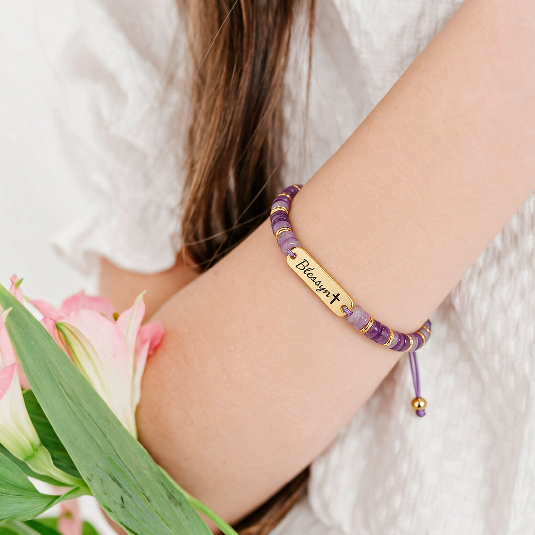 Personalized Name Bracelet with Natural Stone Beads for Kids and Adults