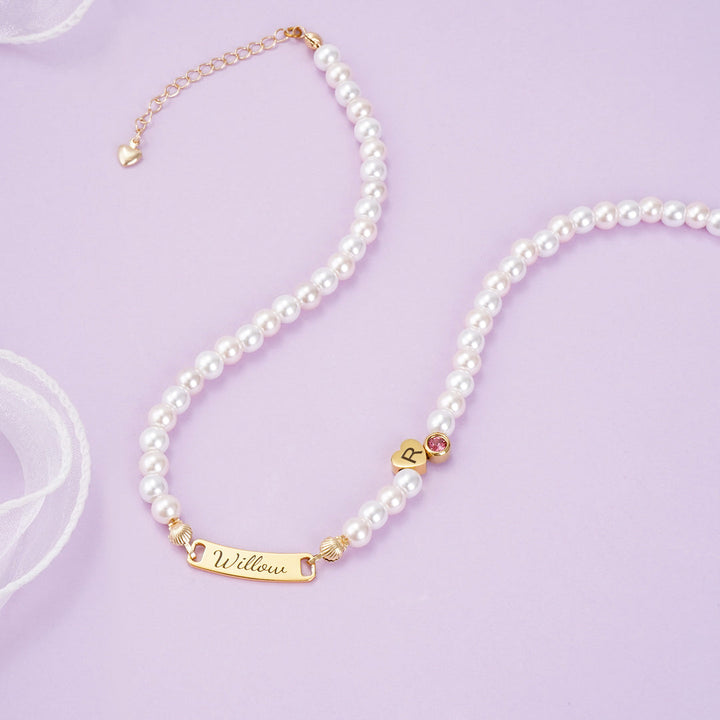 Vierblättriges Kleeblatt Personalisiertes Perlenarmband mit Babynamen und Geburtsstein 